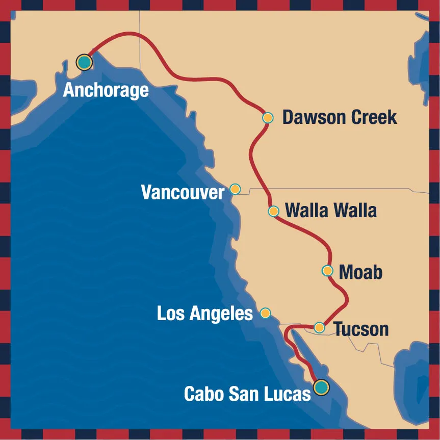 Alaska to Mexico Marathon route map