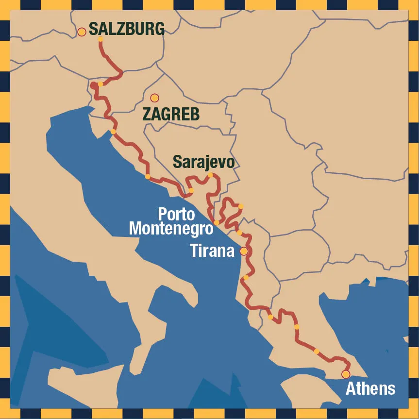 Austria to Athens Challenge route map