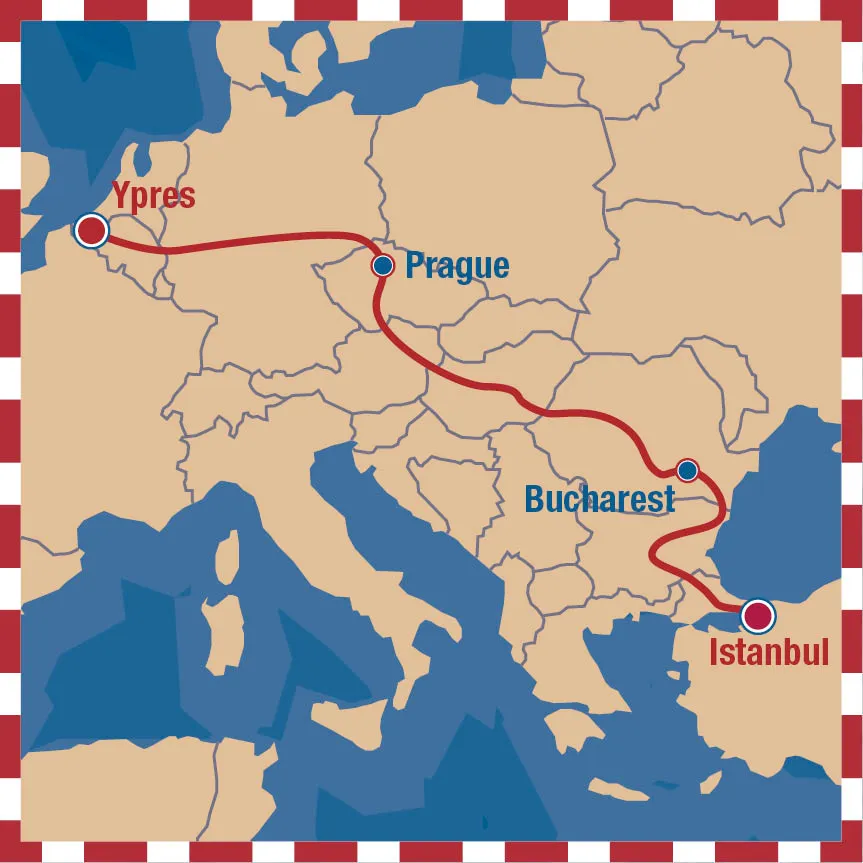 Ypres to Istanbul Challenge route map